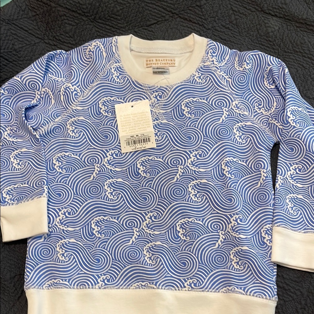 The Beaufort Bonnet Company Blue and White Wave Sweatshirt